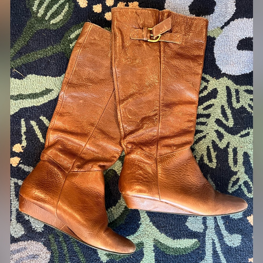 Steve Madden Intyce Cognac Leather Wedge Boots 6.5